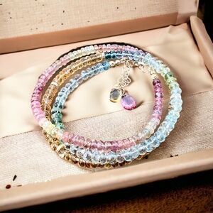 Natural Citrine, Aquamarine, Ruby Wrap Bracelet Convertible Necklace Solid 14k